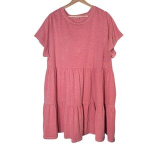 Old Navy Pink Tiered A-Line Swing Mini Dress Size 2X Short Sleeve Pocket Travel